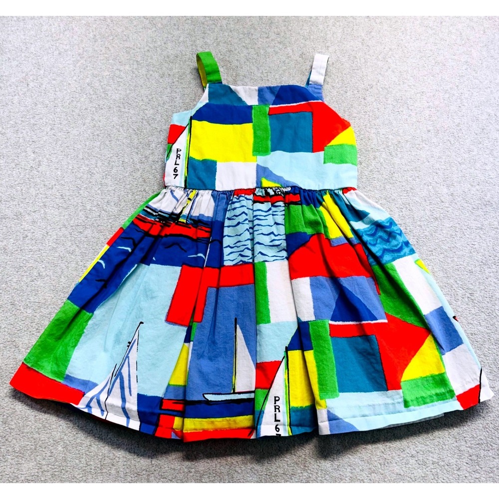 Ralph Lauren Sailboat Dress Kids 24M Multicolor Abstract Nautical Cotton PRL67